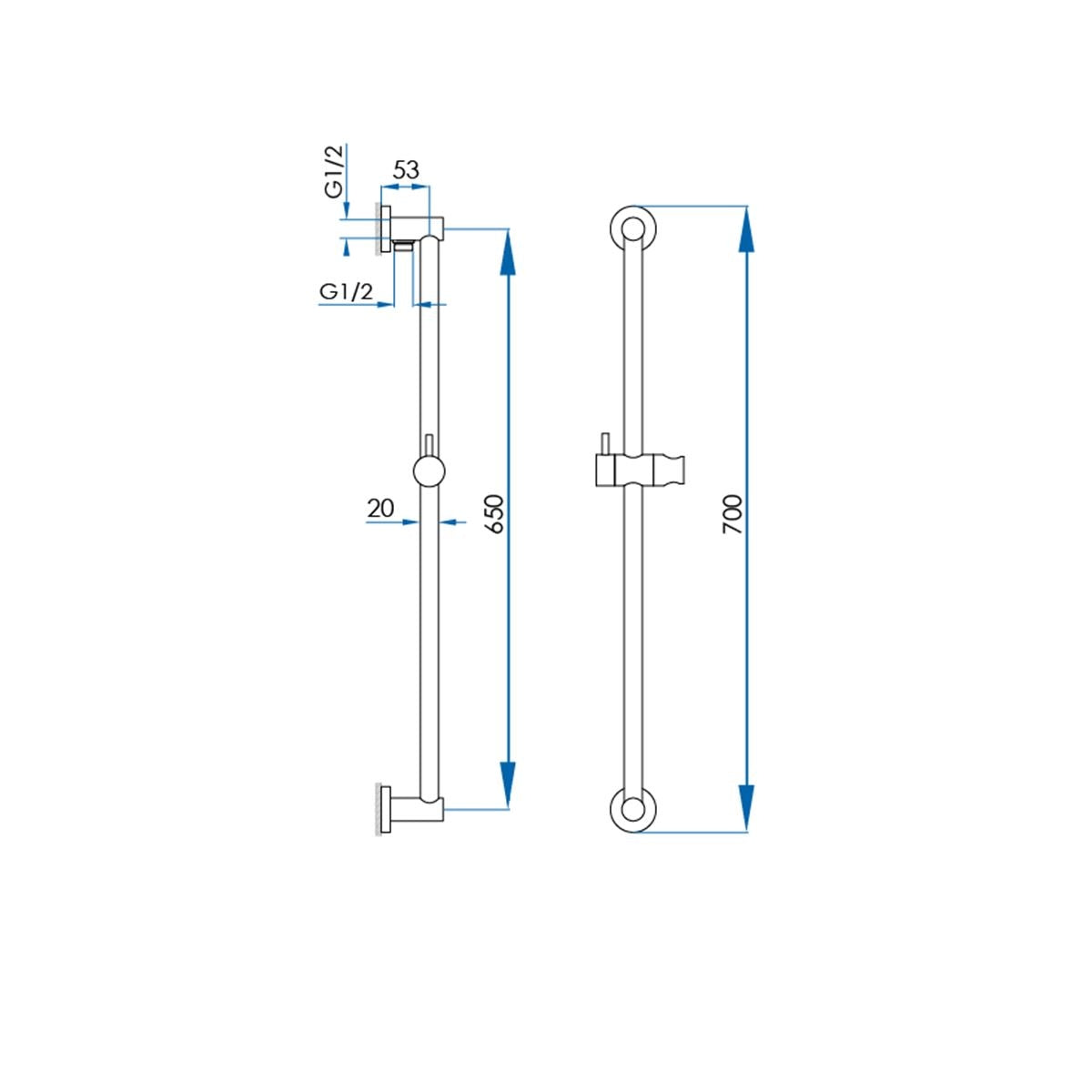 EDEN Shower Rail Matte Black 700mm