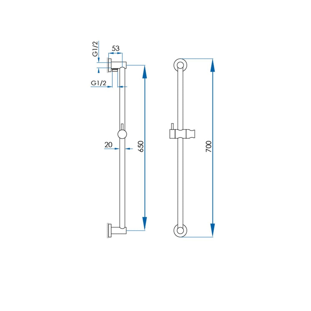 EDEN Shower Rail Brushed Brass 700mm