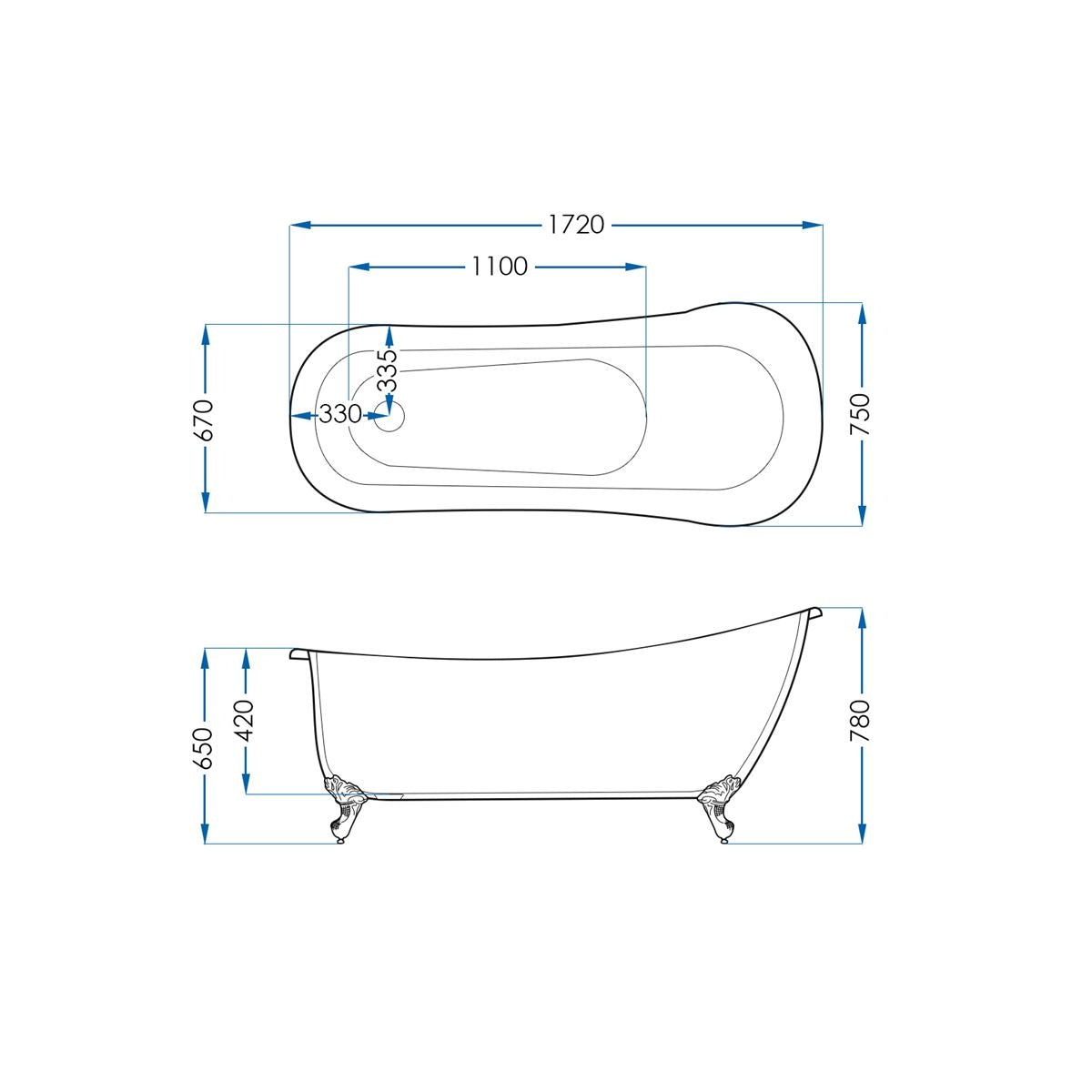 LAWSON Clawfoot Bath Kit White 1720mm /w White Feet