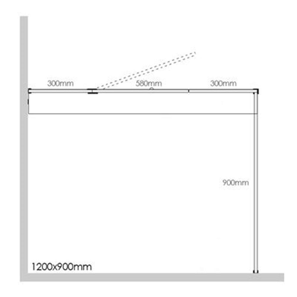 Frameless Shower Screen 1200x900mm - 300mm Hinge Panel Chrome