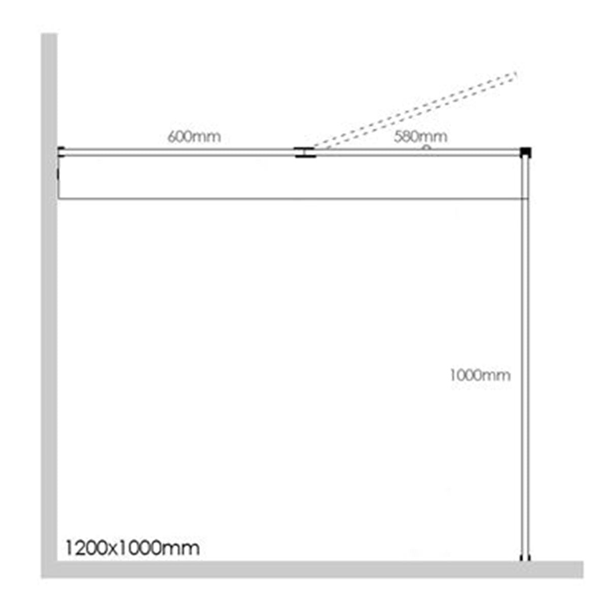 Frameless Shower Screen 1200x1000mm - 600mm Hinge Panel Chrome