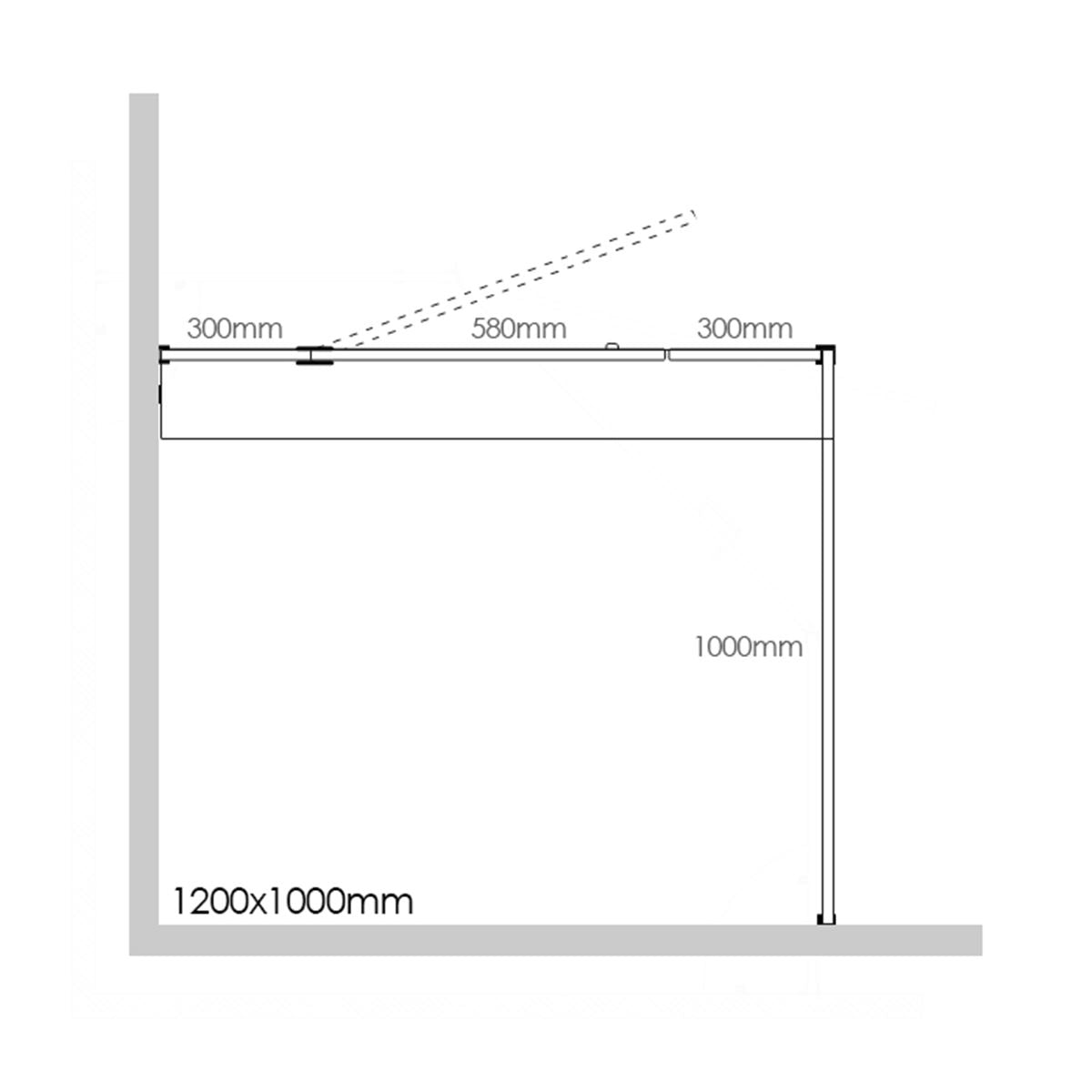 Frameless Shower Screen 1200x1000mm - 300mm Hinge Panel Matte Black