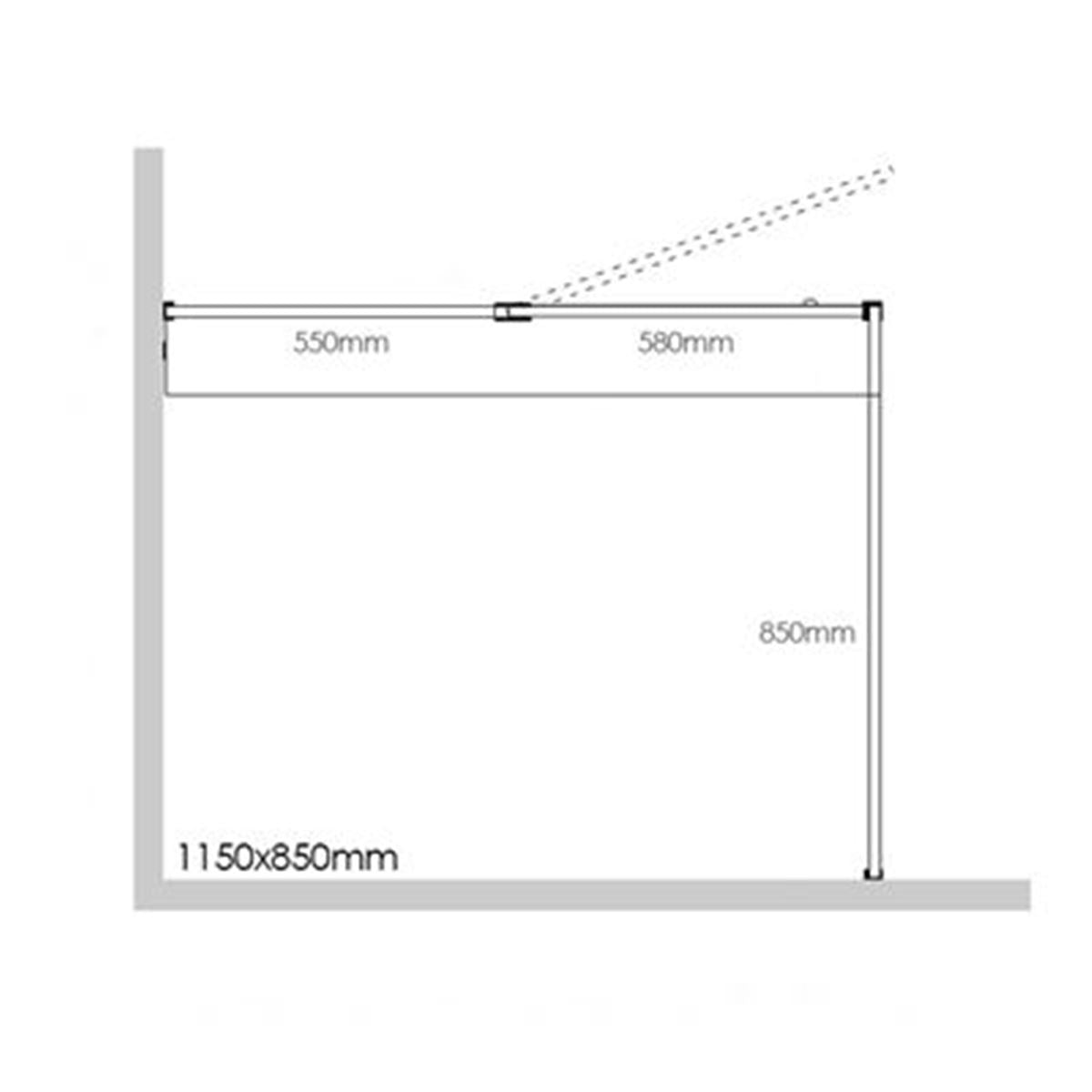 Frameless Shower Screen 1150X850X2000mm - 550mm Hinge Panel Chrome
