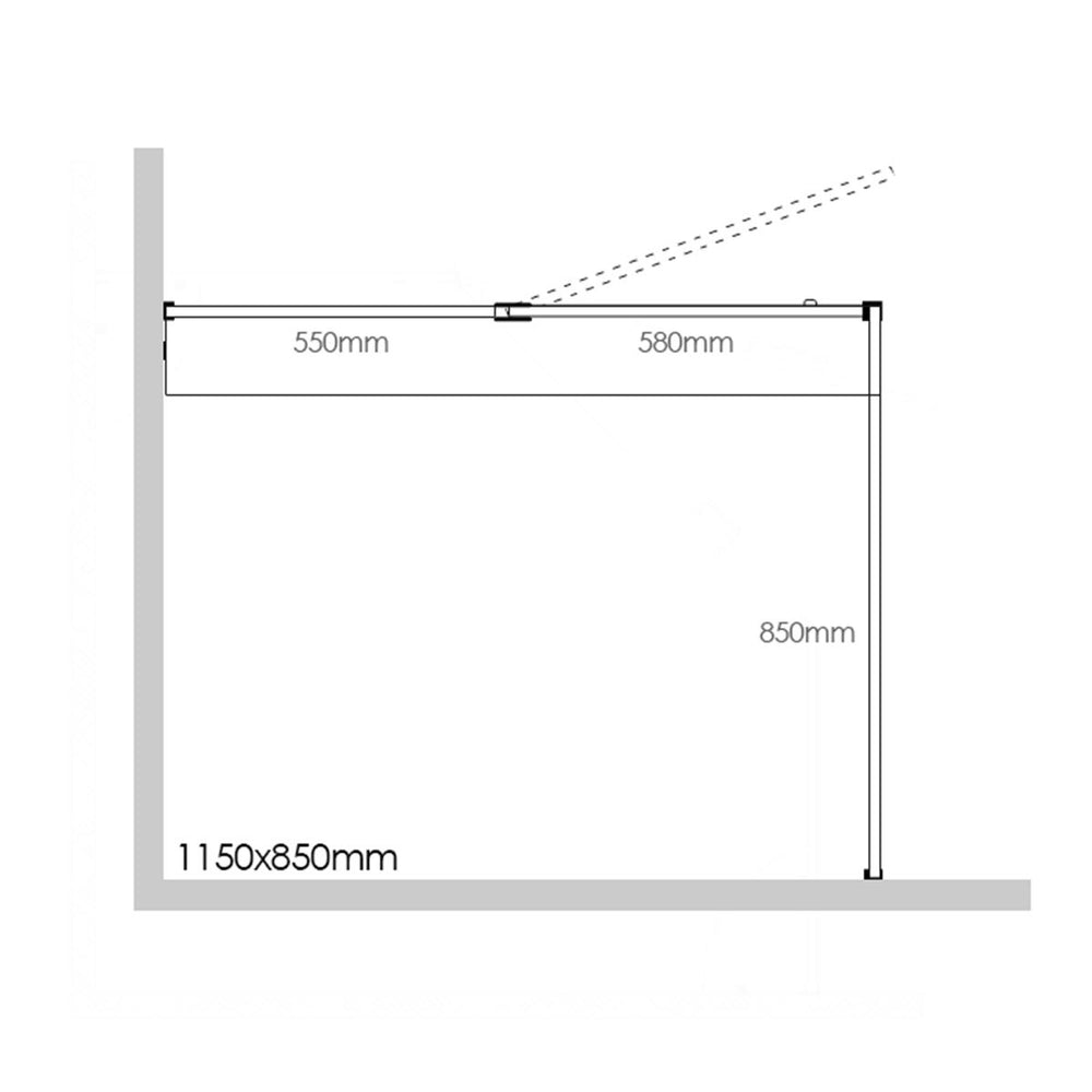 Frameless Shower Screen 1150X850X2000mm - 550mm Hinge Panel Brushed Brass