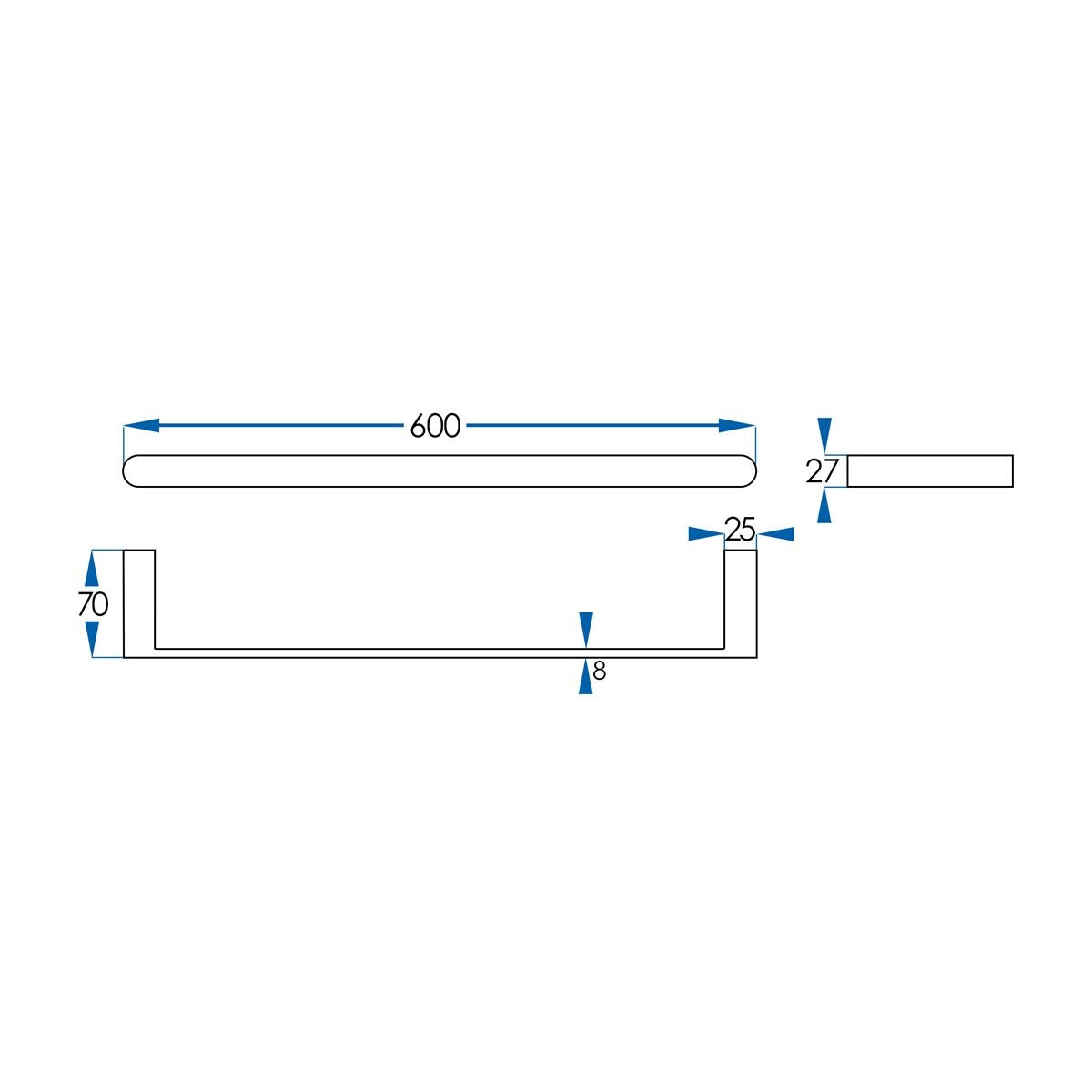 EDEN Single Towel Rail Brushed Brass 600mm