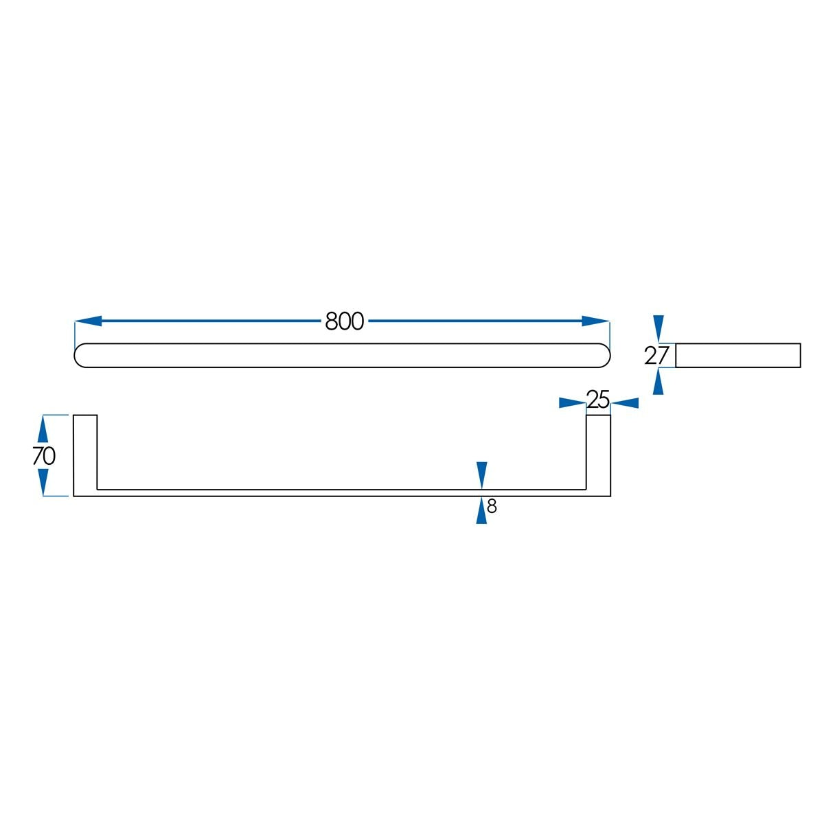 EDEN Single Towel Rail Brushed Brass 800mm