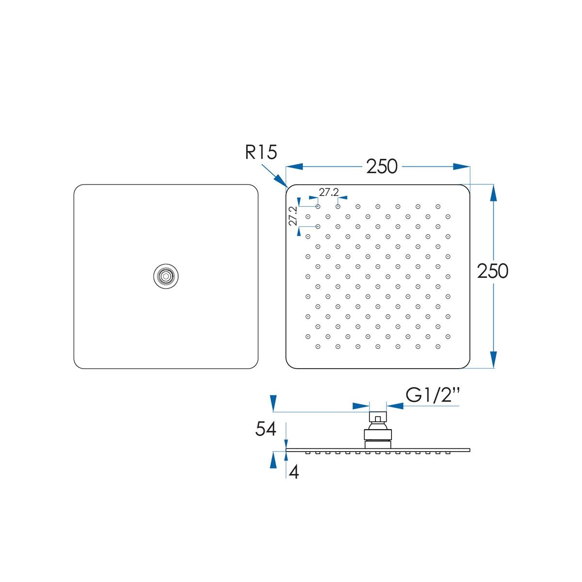 MONSOON Square Shower Head 250mm - Matte Black