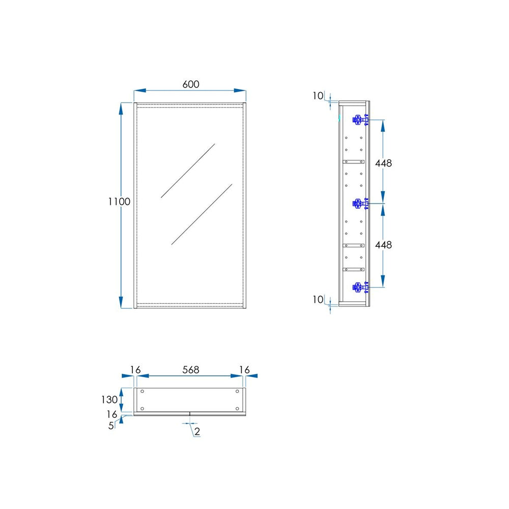 OSCA Tall Mirror Cabinet Pencilled Edge 600mm Oak Laminate