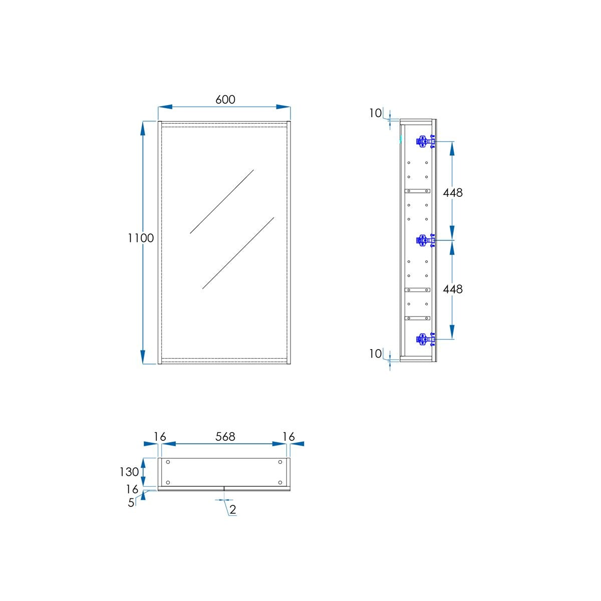 OSCA Tall Mirror Cabinet Pencilled Edge 600mm Oak Laminate