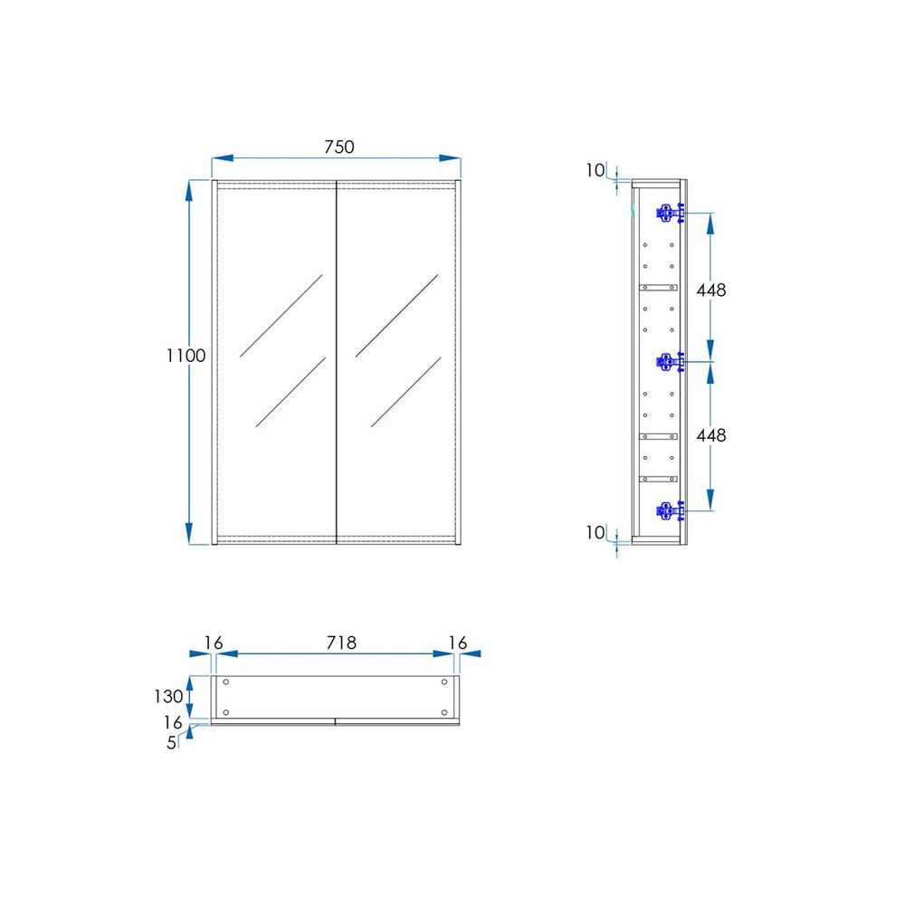 OSCA Tall Mirror Cabinet Pencilled Edge 750mm Oak Laminate