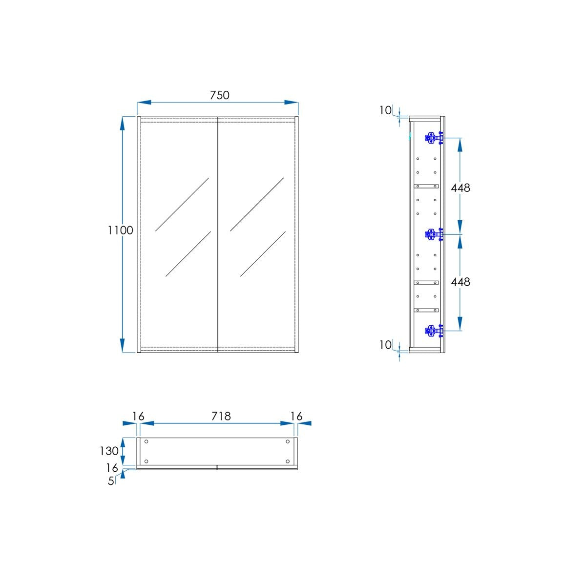 OSCA Tall Mirror Cabinet Pencilled Edge 750mm Oak Laminate