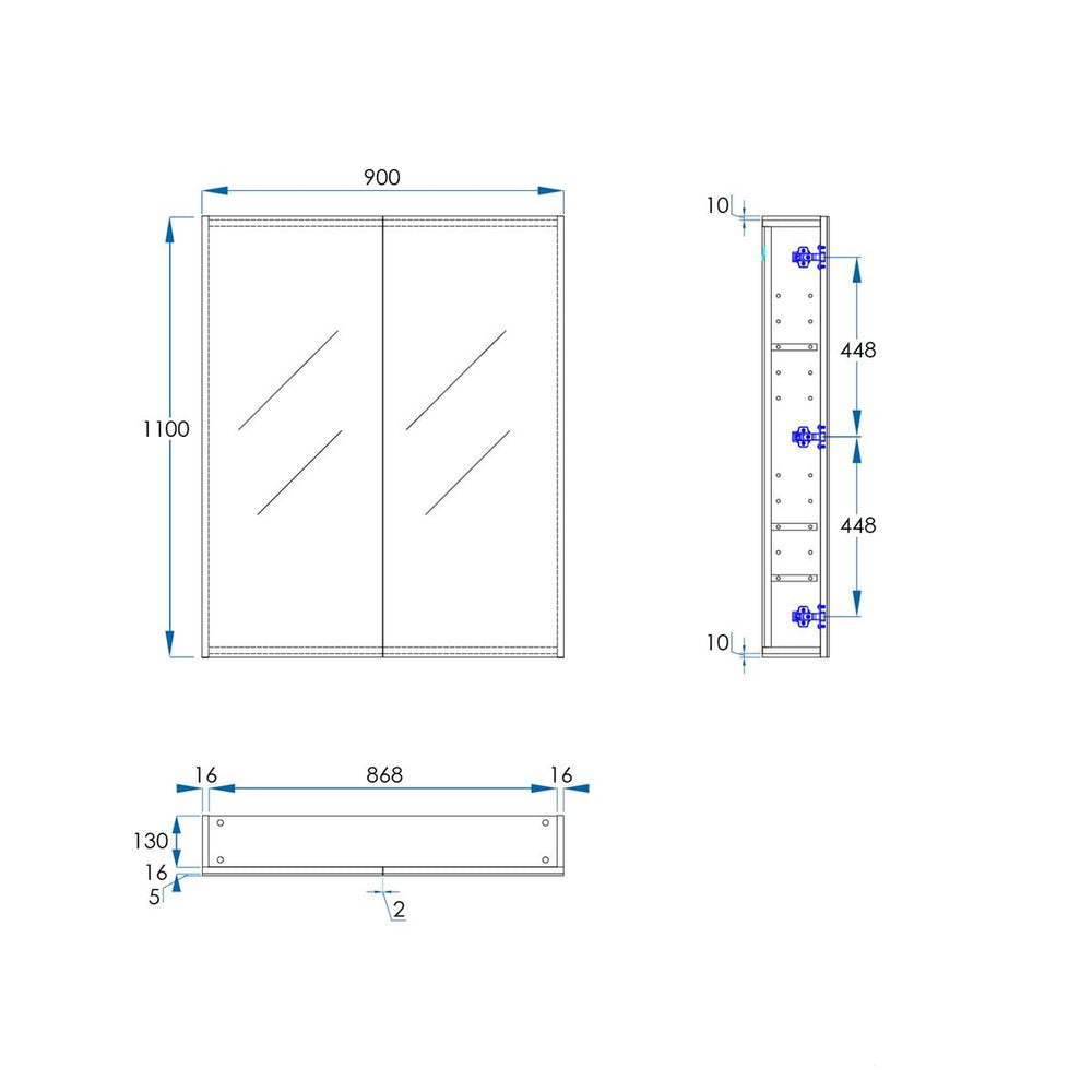 OSCA Tall Mirror Cabinet Pencilled Edge 900mm Oak Laminate