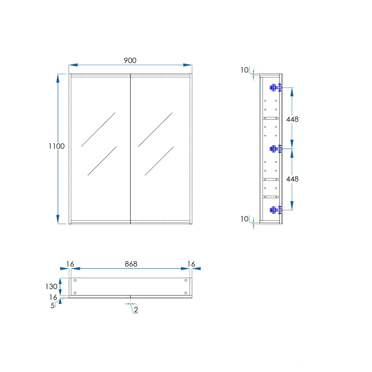 OSCA Tall Mirror Cabinet Pencilled Edge 900mm Oak Laminate