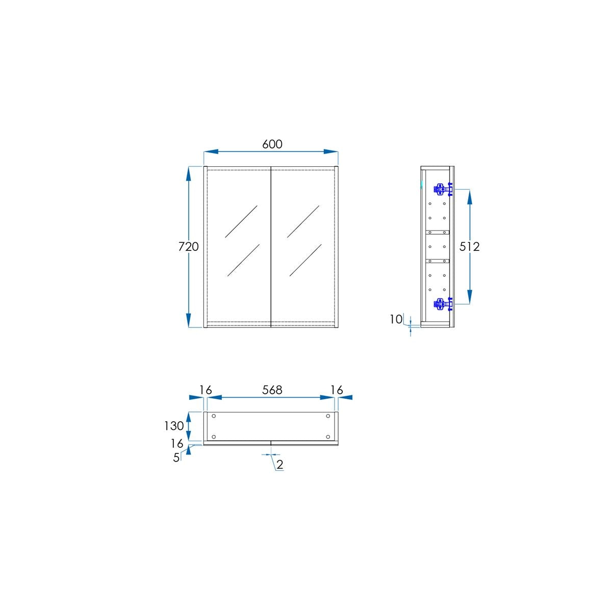 OSCA Mirror Cabinet Pencilled Edge 600mm Oak Laminate