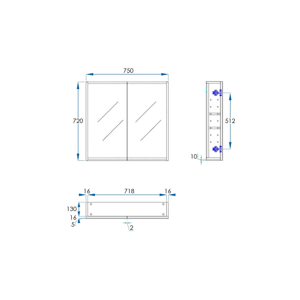 OSCA Mirror Cabinet Pencilled Edge 750mm Timber Laminate