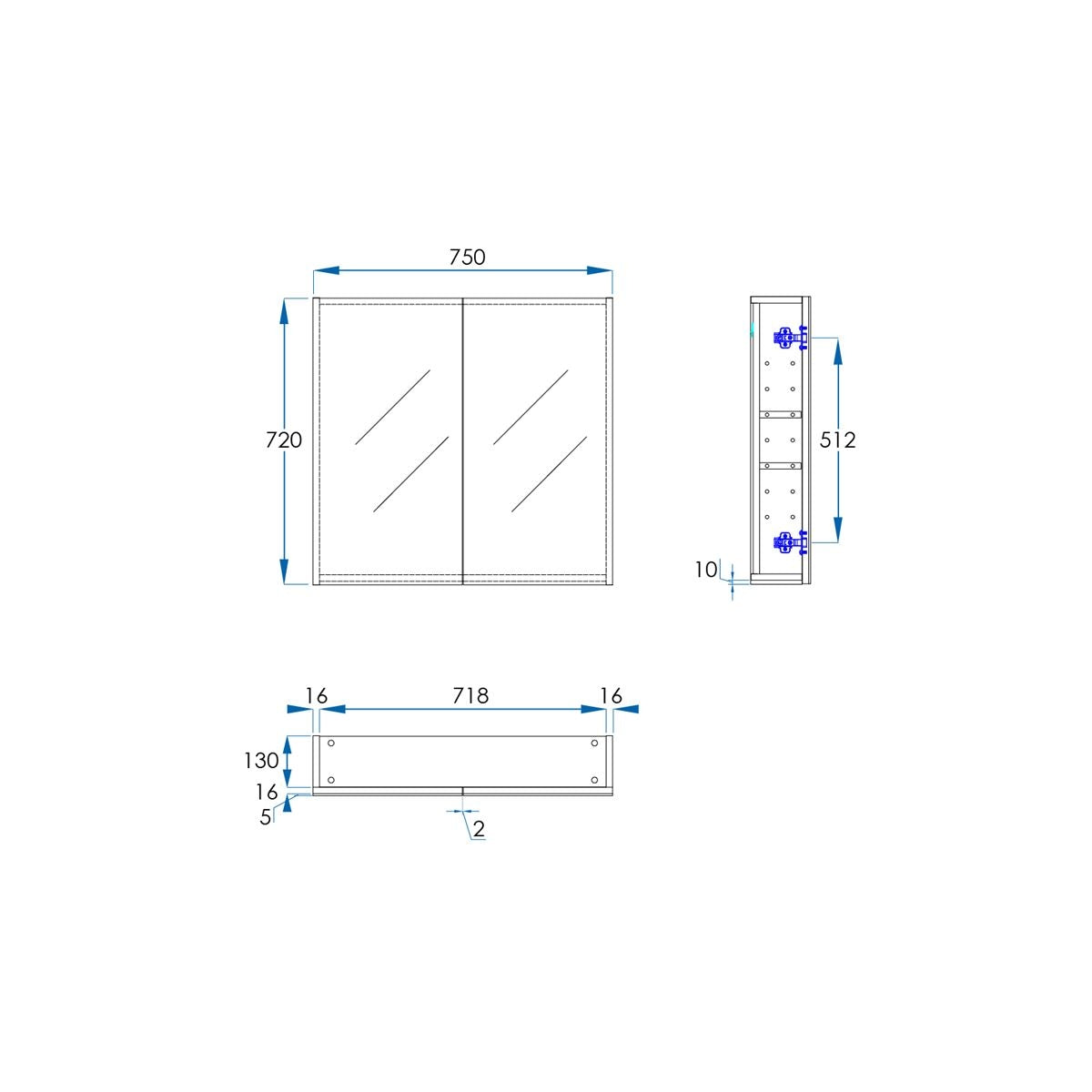 OSCA Mirror Cabinet Pencilled Edge 750mm Timber Laminate