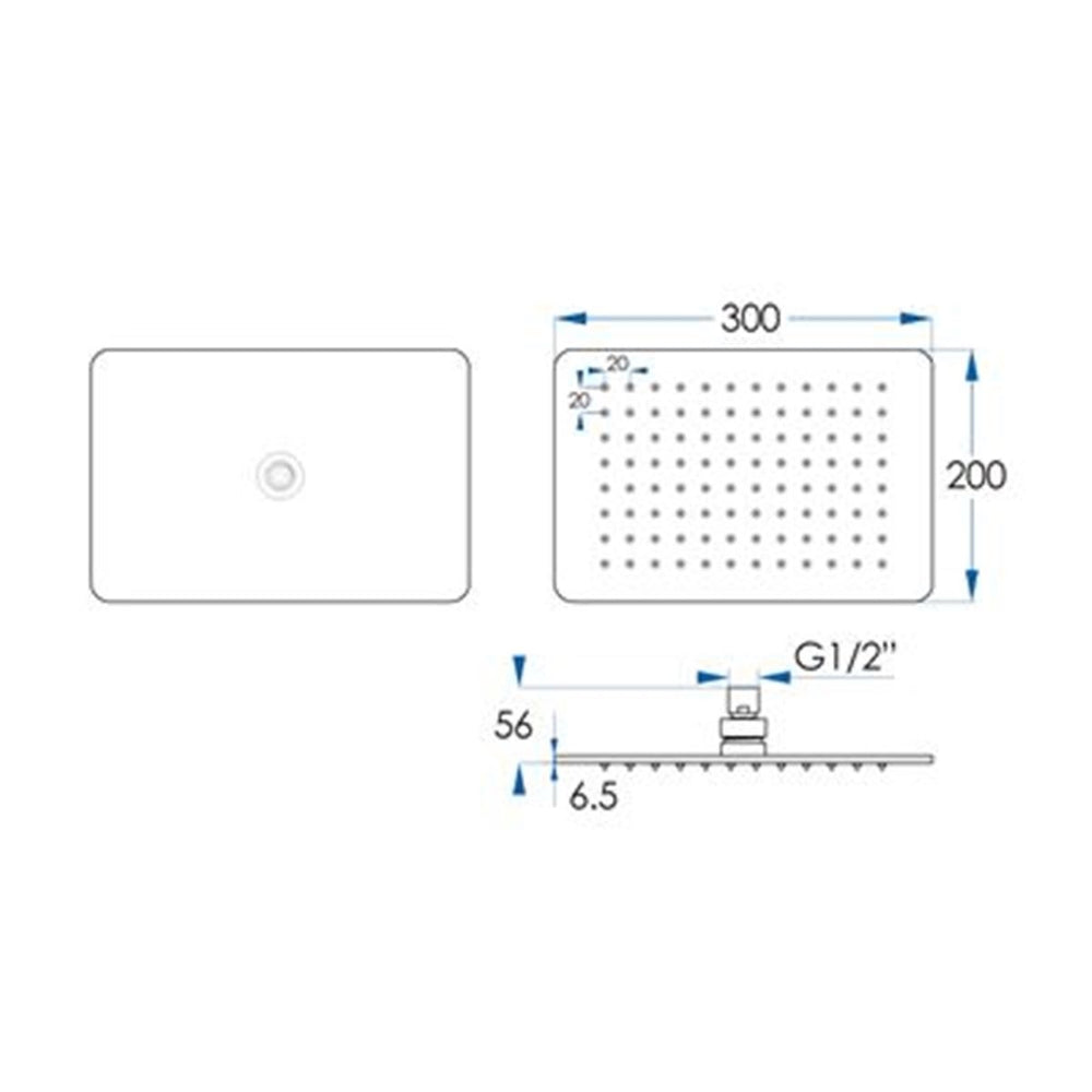 MONSOON Rectangle Shower Head Chrome 300mm
