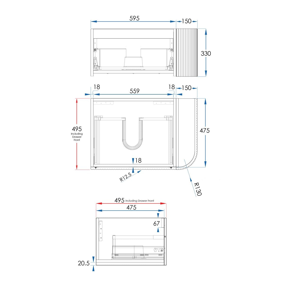 KIMBERLEY Corner Wall Hung Vanity 750mm Beech Finish