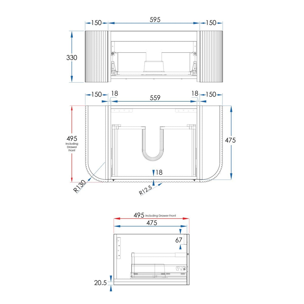 WAVE Curved Wall Hung Vanity 900mm Matte White