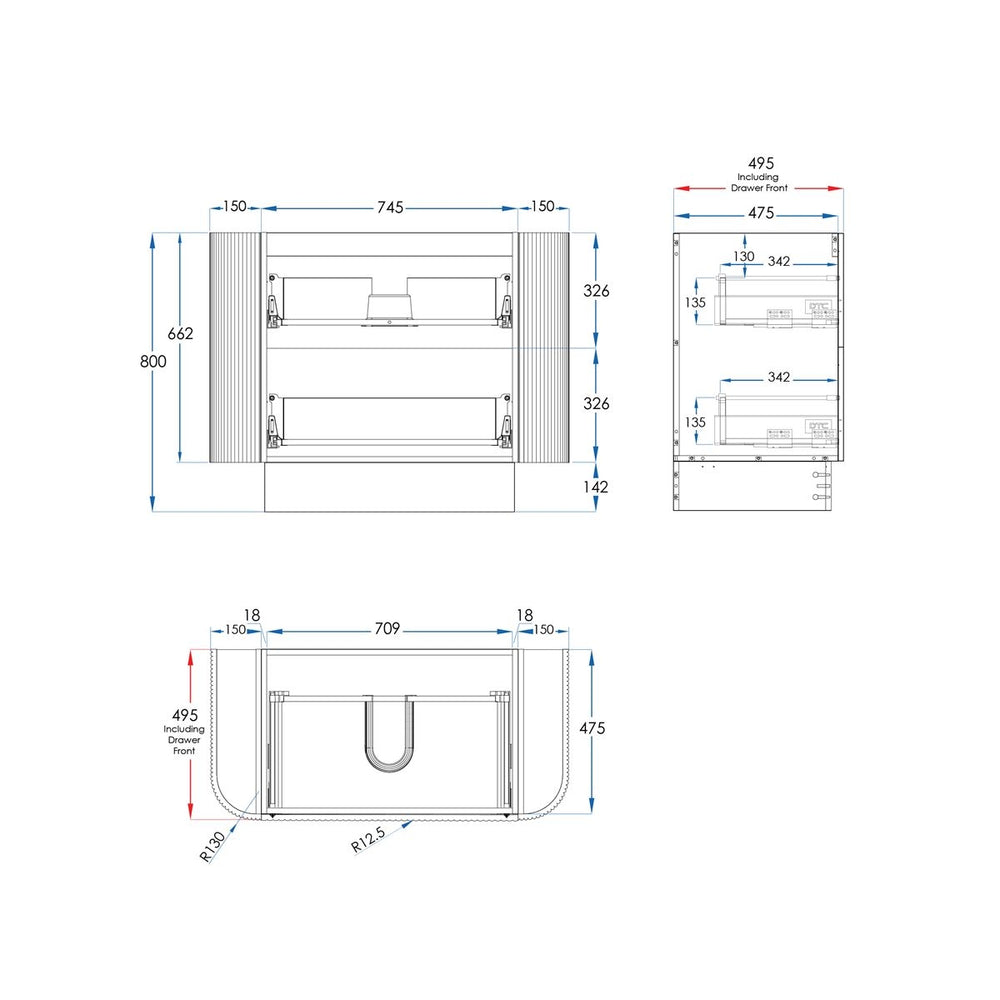 WAVE Curved Floor Mount Vanity 1050mm Matte White