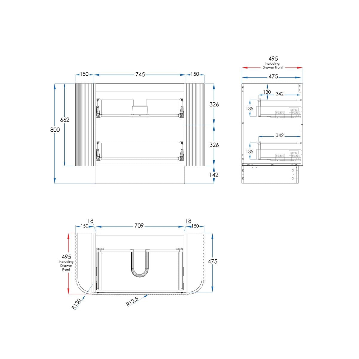 WAVE Curved Floor Mount Vanity 1050mm Matte White