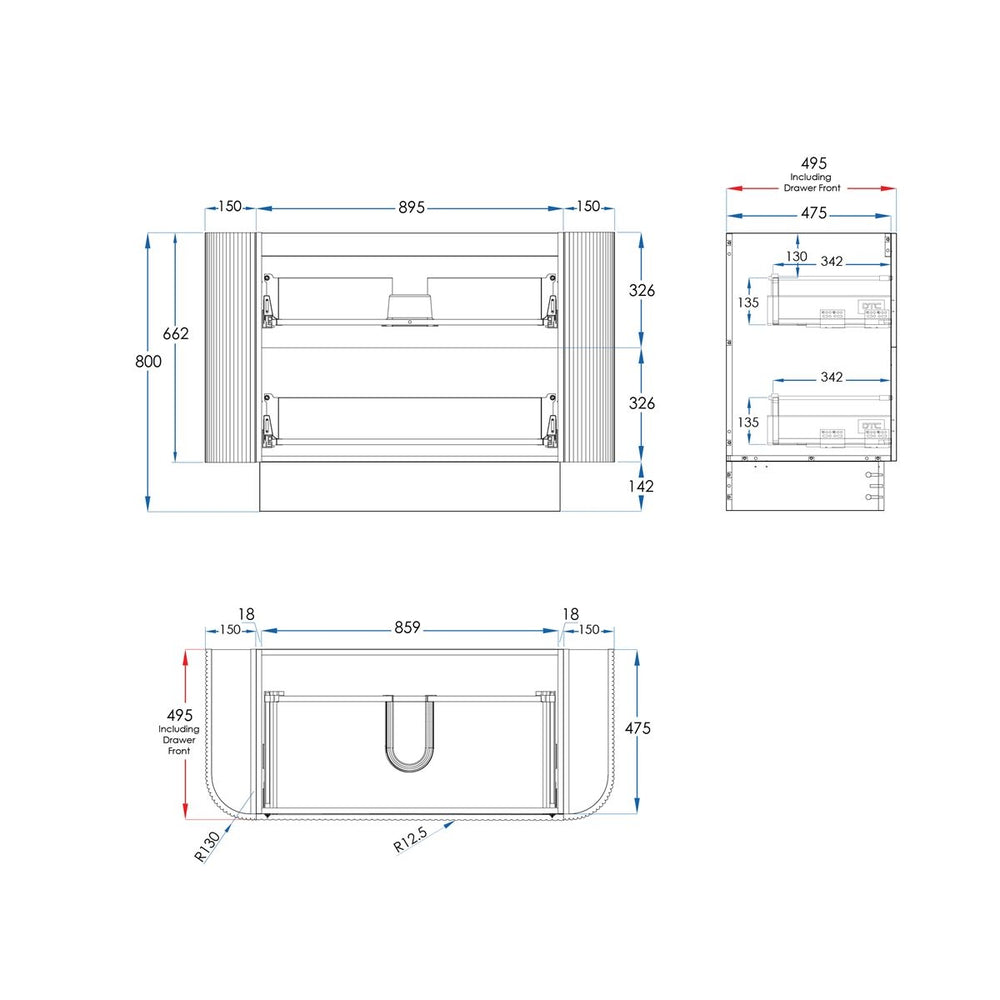 WAVE Curved Floor Mount Vanity 1200mm Matte White