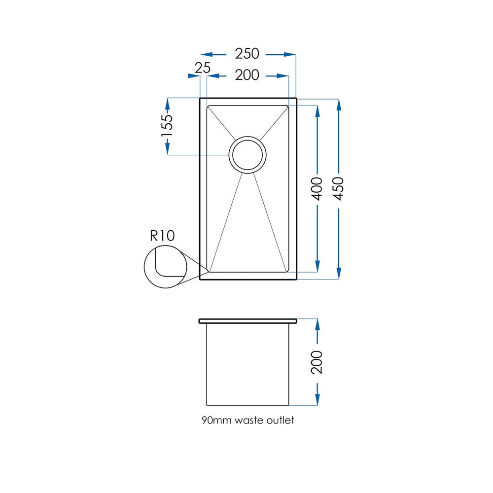 BURAZZO Inset / Undermount Single Bowl Sink 250mm