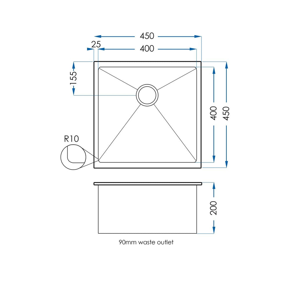 BURAZZO Inset / Undermount Single Bowl Sink 450mm