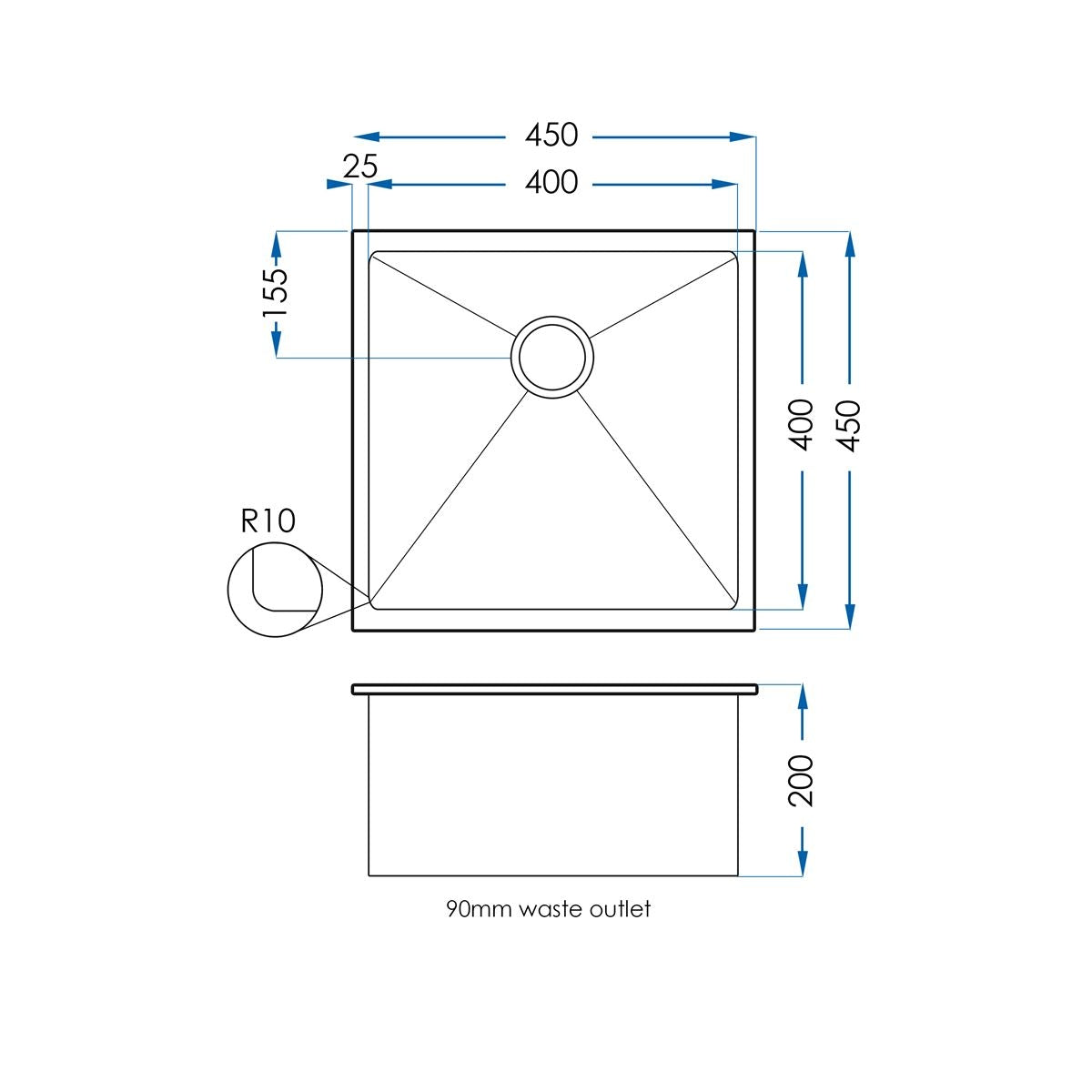 BURAZZO Inset / Undermount Single Bowl Sink 450mm