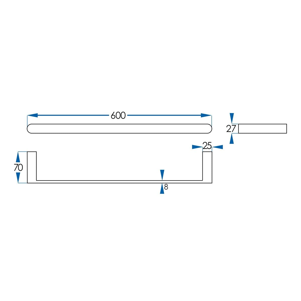 EDEN Single Towel Rail Chrome 600mm