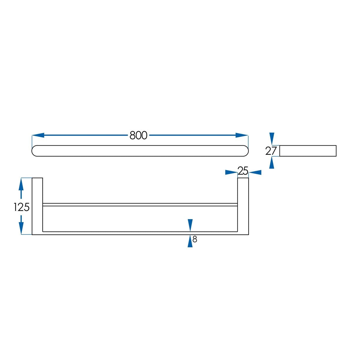 EDEN Nero Double Towel Rail Matte Black 800mm
