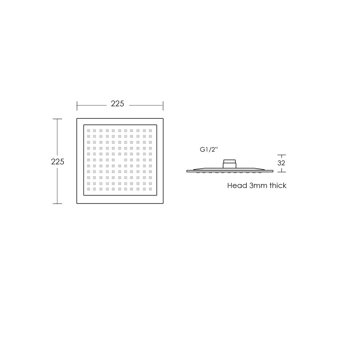 MONSOON Razor Square Shower Head Chrome 225mm