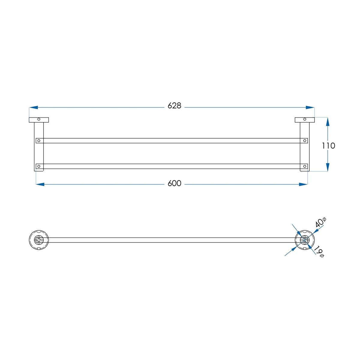 SPIN Double Towel Rail Chrome 600mm