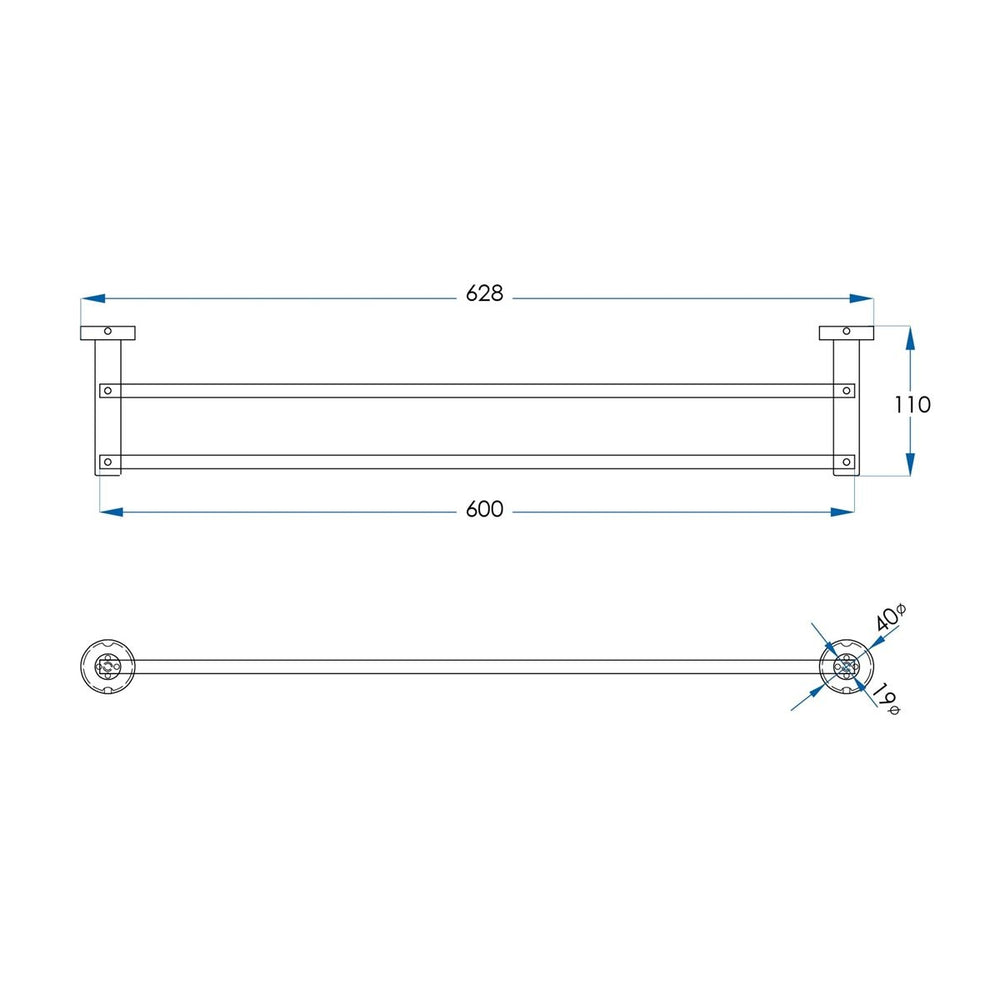 SPIN Double Towel Rail Matte Black 600mm