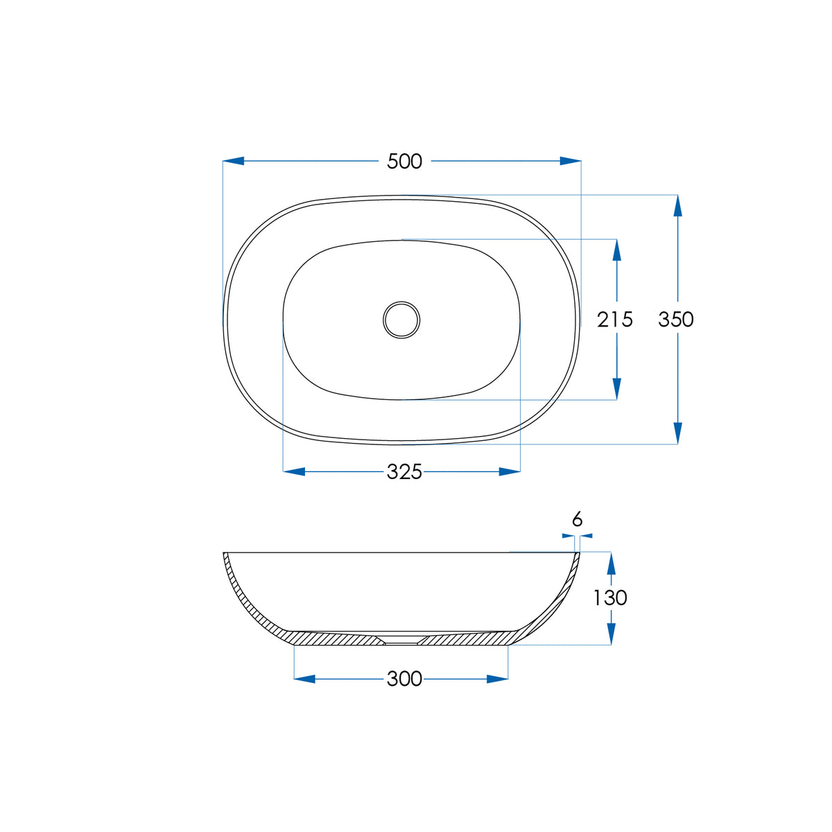 LUSINI Solid Surface Bench Mount Basin Matte White