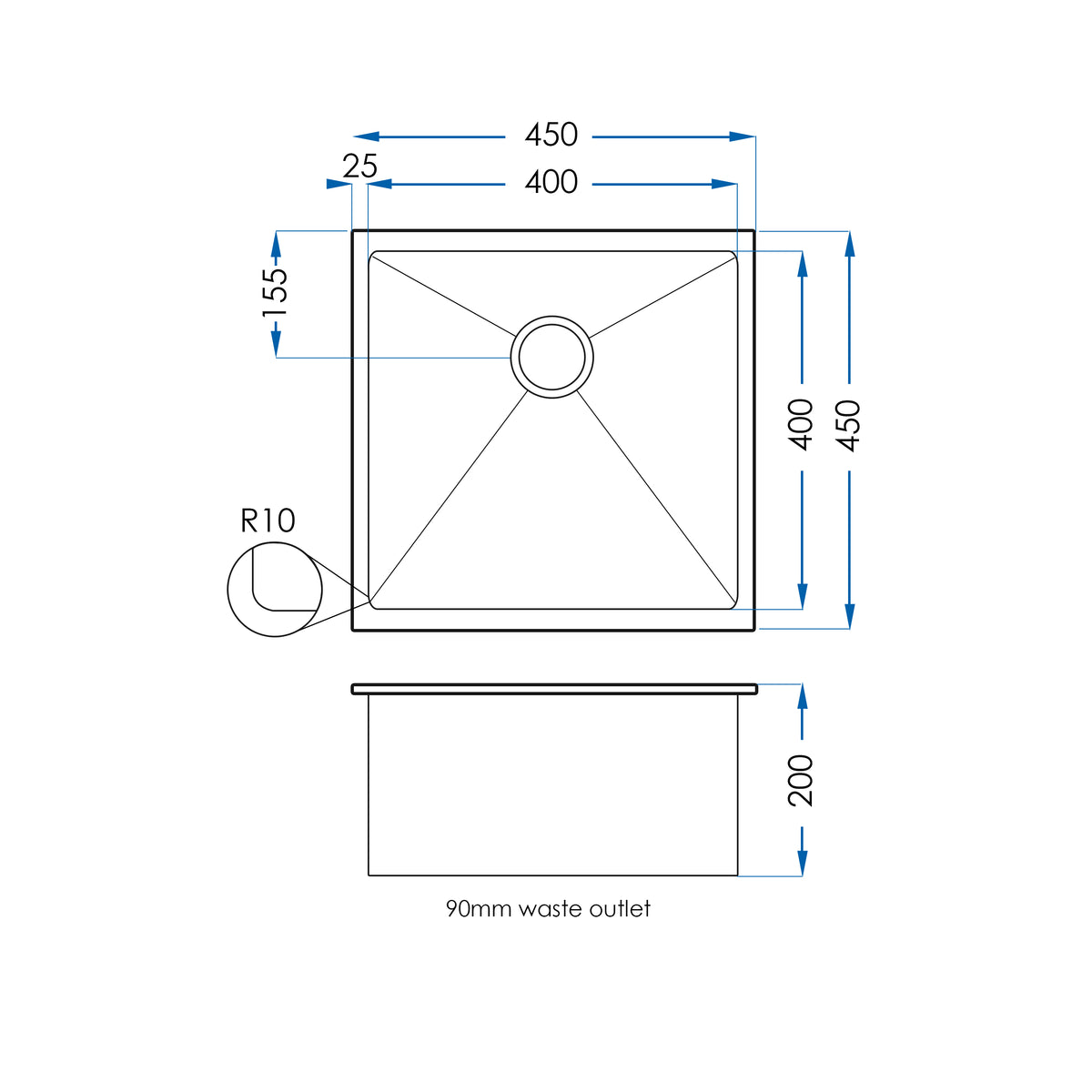 BURAZZO Inset / Undermount Single Bowl Sink 450mm