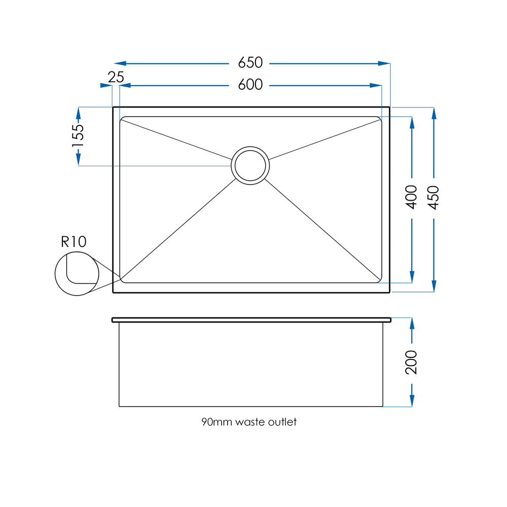 BURAZZO Inset / Undermount Single Bowl Sink 650mm