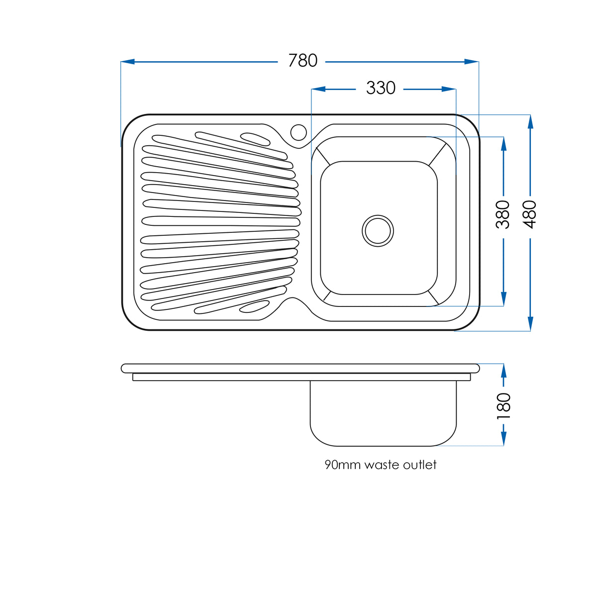 LAVA Single Bowl Sink (RHS) with Drainer Chrome