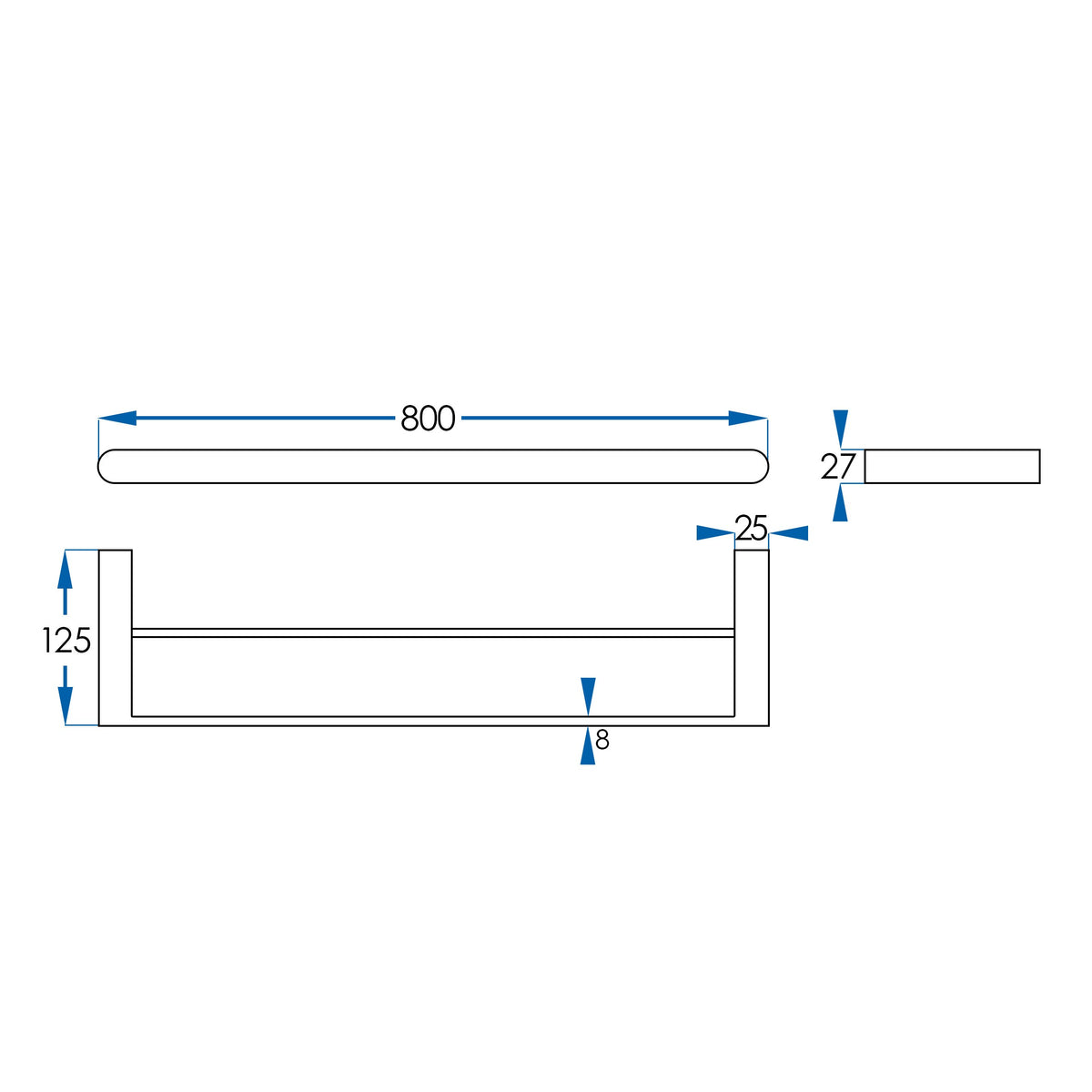 EDEN Nero Double Towel Rail Matte Black 800mm