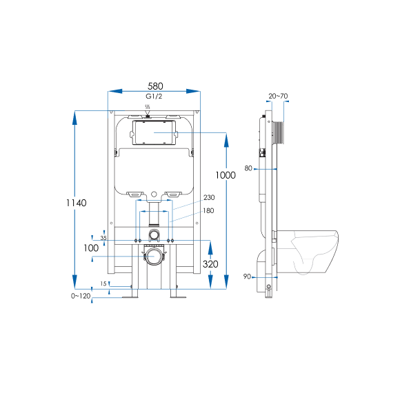Concealed Pneumatic In Wall Cistern with Wall Bracket 80mm