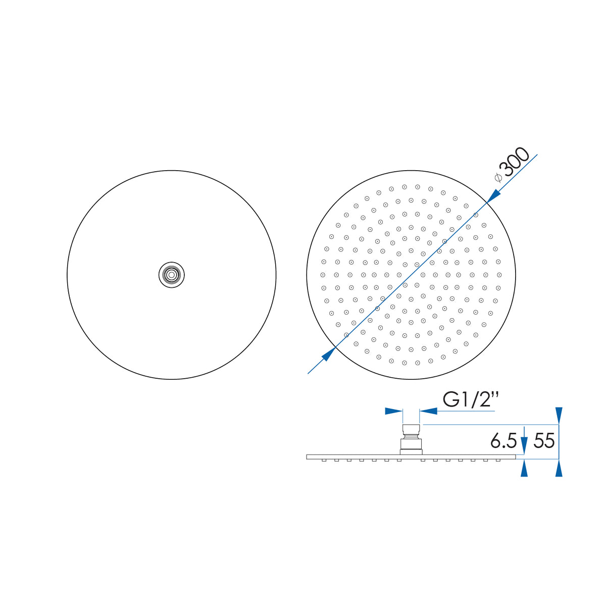 MONSOON Round Shower Head Matte Black 300mm