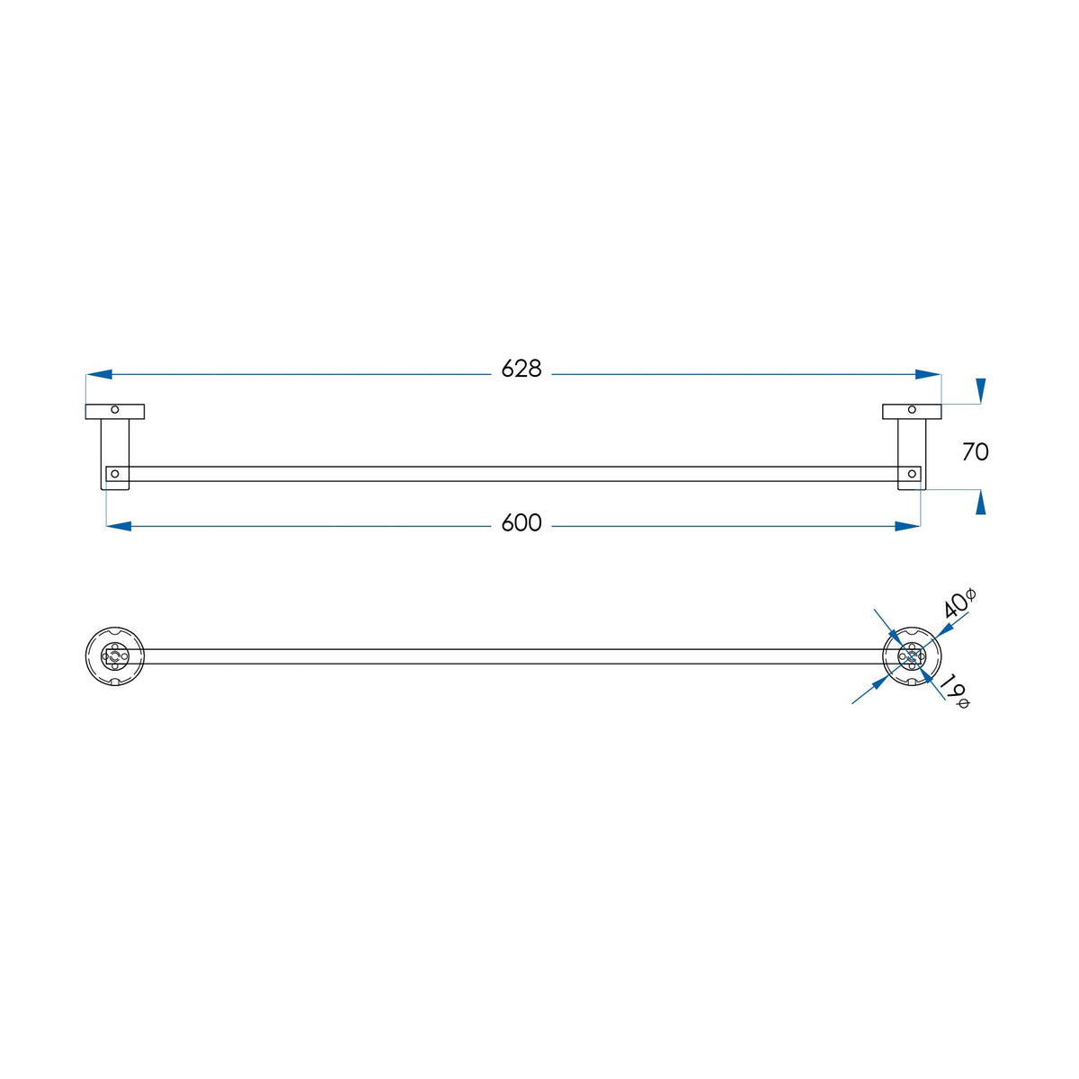 SPIN Towel Rail Chrome 600mm