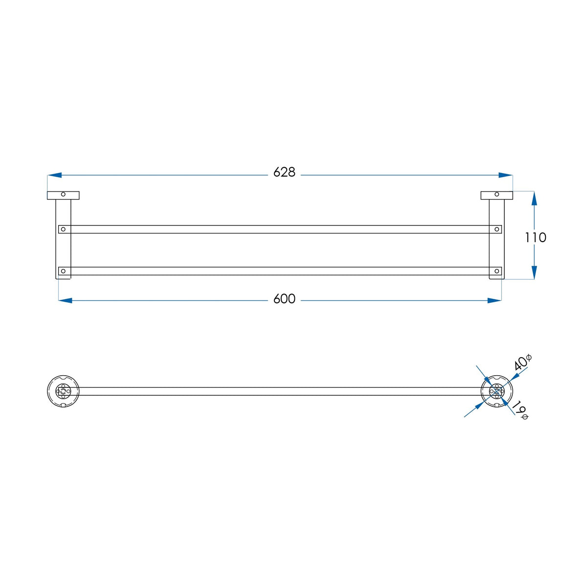 SPIN Double Towel Rail Brushed Brass 600mm