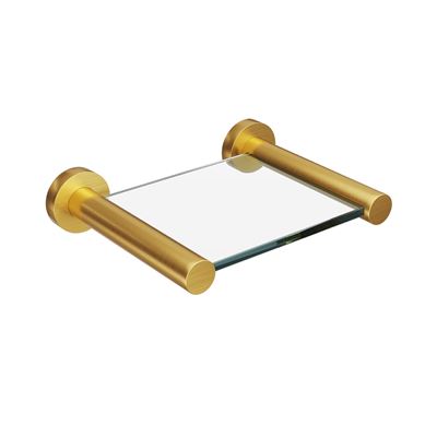 SPIN Glass Shelf Brushed Brass 150mm