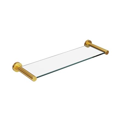 SPIN Glass Shelf Brushed Brass 400mm