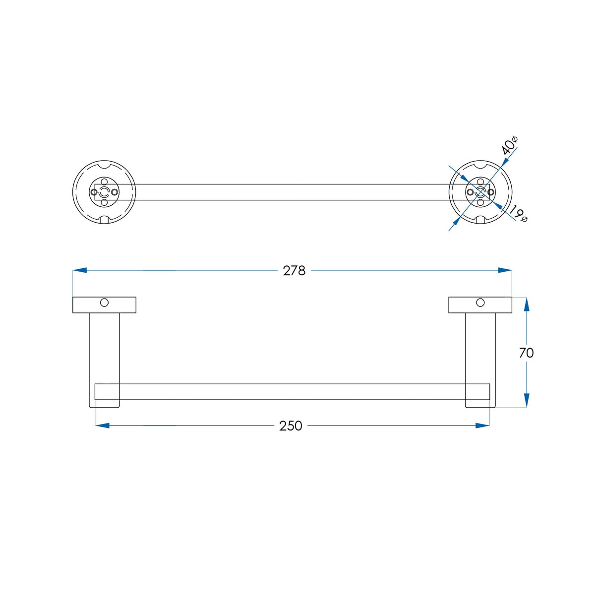 SPIN Hand Towel Rail Matte Black 250mm