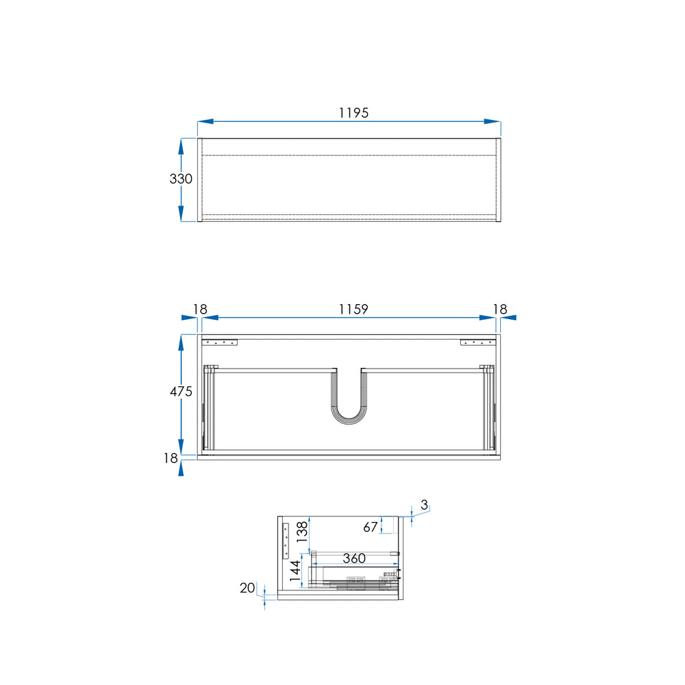 EDEN Wall Hung Modular Vanity 1200mm Timber Laminate, side view