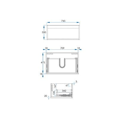 EDEN Wall Hung Modular Vanity 750mm Timber Laminate, side view