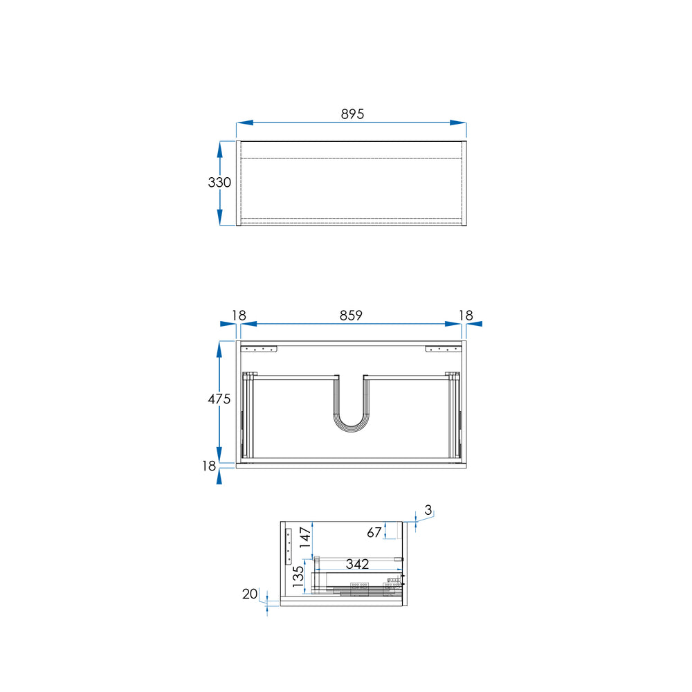 EDEN Wall Hung Modular Vanity 900mm Timber Laminate