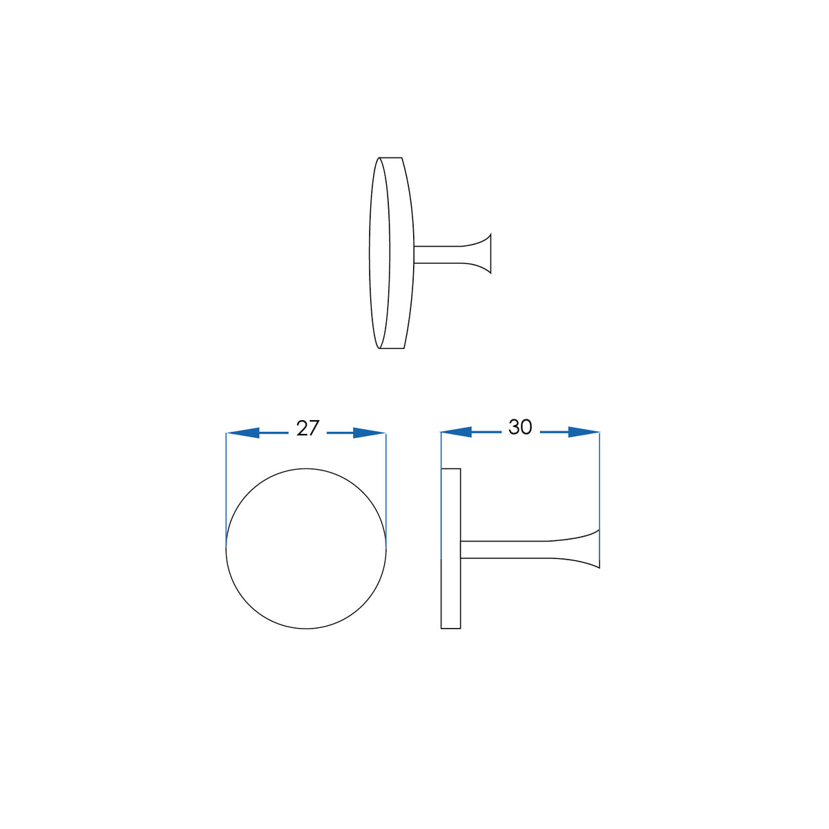 OLIVER Round Knob Handle 27mm Chrome (each)
